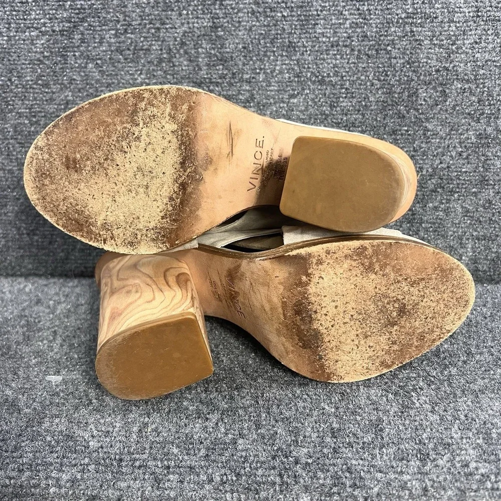 VINCE Italy Women's Helena Sandal Sz 9.5 Wooden Block Heel Slingback Gray Suede